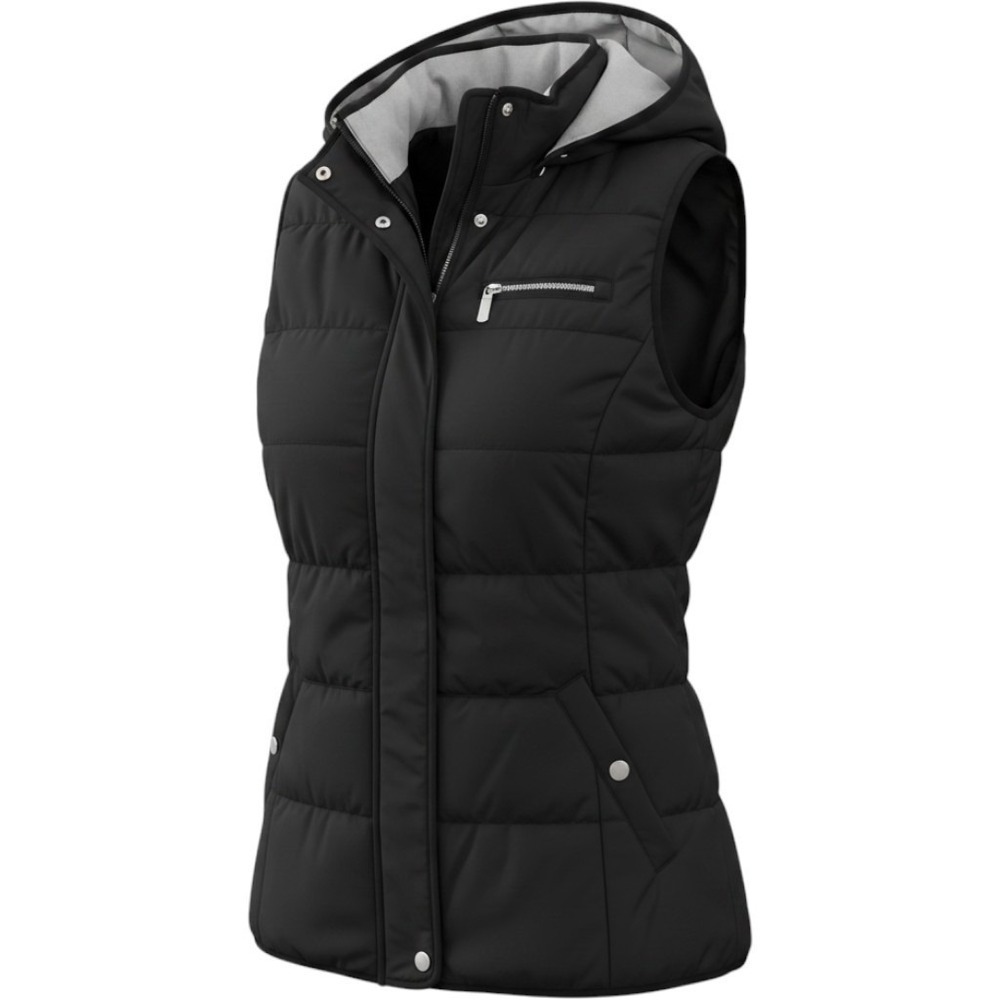 Women's Long Puffer Vest Quilted,Size Large Removable Hood, Fall Winter Vest